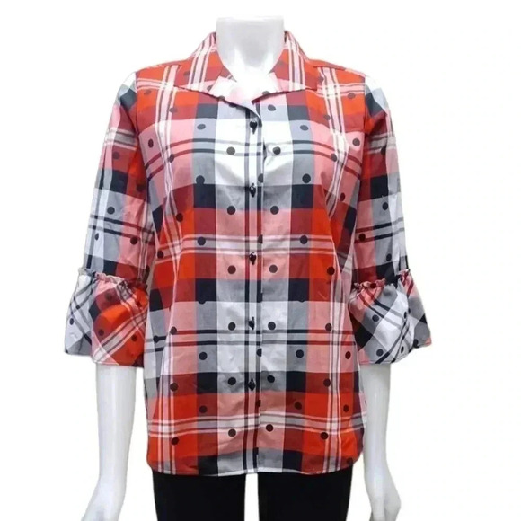 Foxcroft Plaid Wrinkle Free Button Down Top Size 8 - Picture 1 of 9